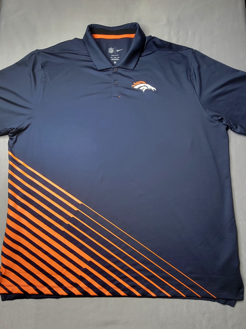 Nike Dri-fit Mens Polo Shirt Denver Broncos Size XXL Navy With Orange Stripes